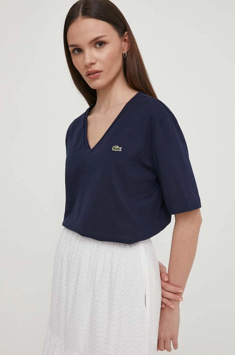 Lacoste t-shirt bawełniany damski kolor granatowy