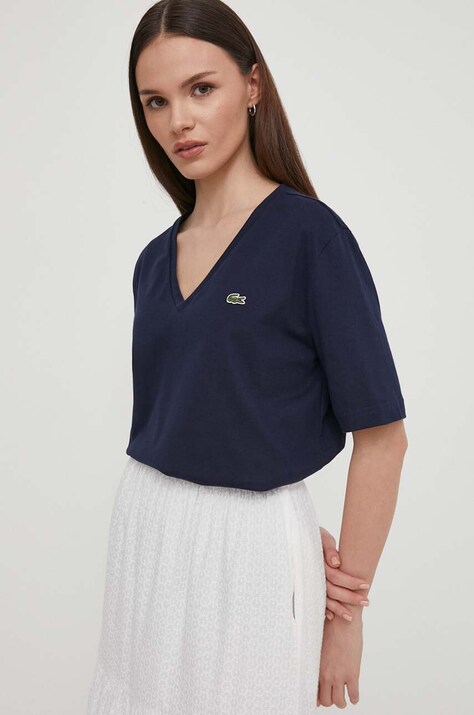 Lacoste cotton t-shirt women’s navy blue color