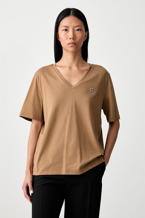 Lacoste basic t-shirt γυναικείο βαμβακερό καφέ TF7300