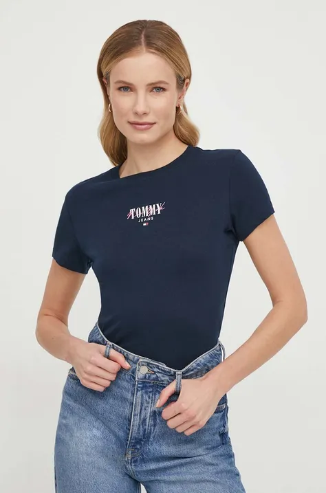 Majica kratkih rukava Tommy Jeans za žene, boja: tamno plava