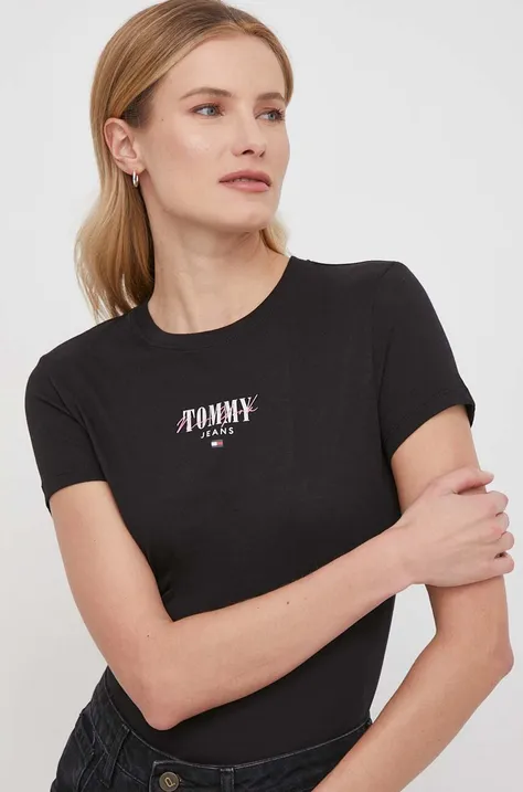 Tričko Tommy Jeans dámsky,čierna farba,DW0DW17839