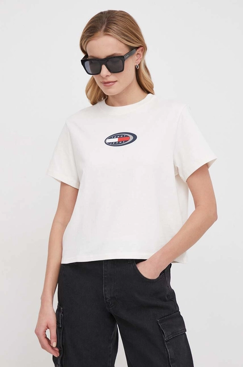 Tommy Jeans t-shirt bawełniany damski kolor beżowy DW0DW18126