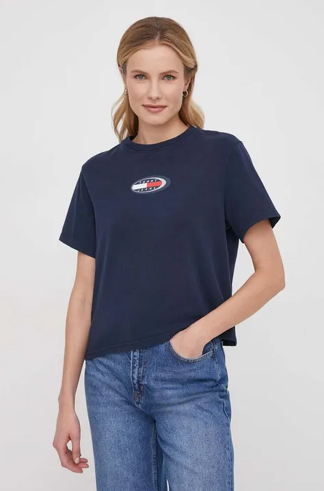 Tommy Jeans tricou din bumbac femei, culoarea bleumarin DW0DW18126