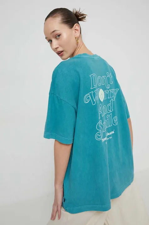 Pamučna majica Tommy Jeans za žene, boja: zelena, DW0DW17814
