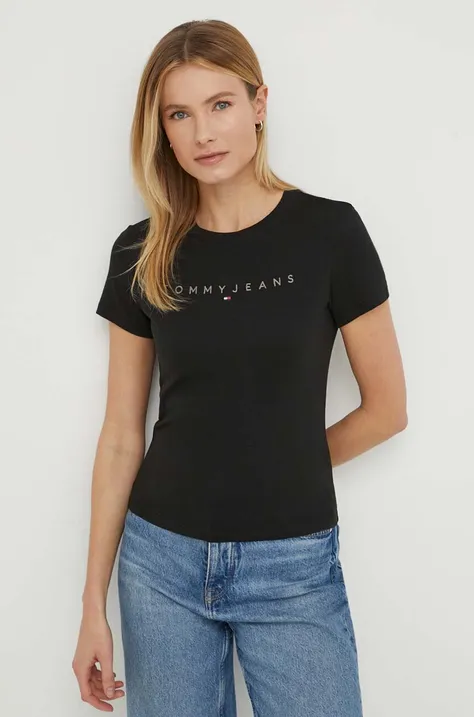 Bombažna kratka majica Tommy Jeans ženski, črna barva