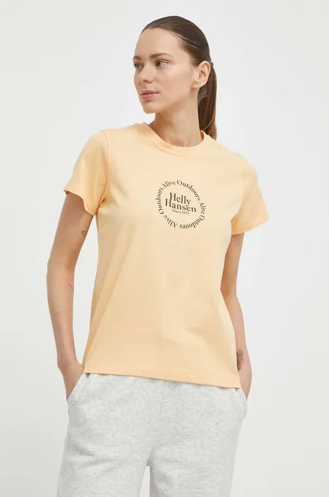 Βαμβακερό μπλουζάκι Helly Hansen γυναικεία, χρώμα: κίτρινο