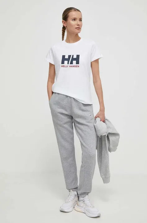 Βαμβακερό μπλουζάκι Helly Hansen γυναικεία, χρώμα: άσπρο