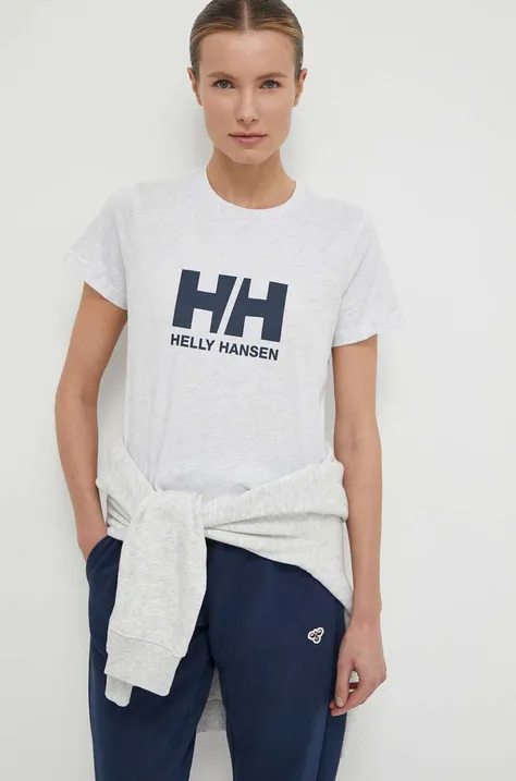 Βαμβακερό μπλουζάκι Helly Hansen γυναικεία, χρώμα: γκρι