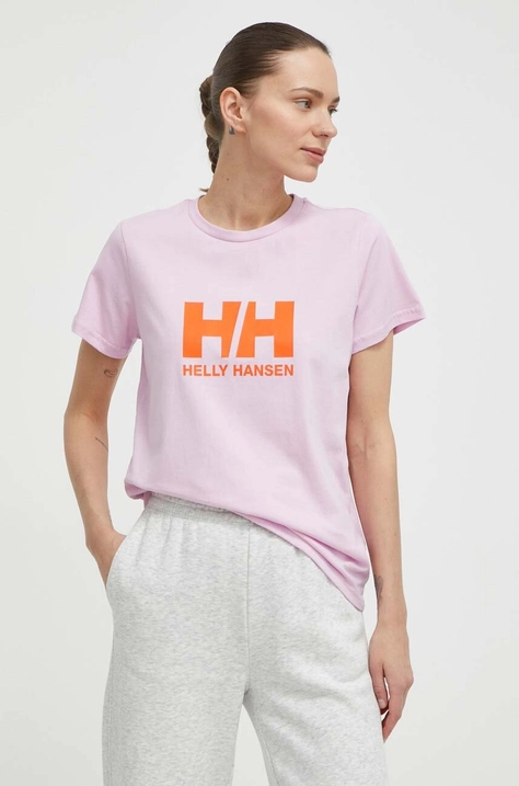 Βαμβακερό μπλουζάκι Helly Hansen γυναικεία, χρώμα: ροζ