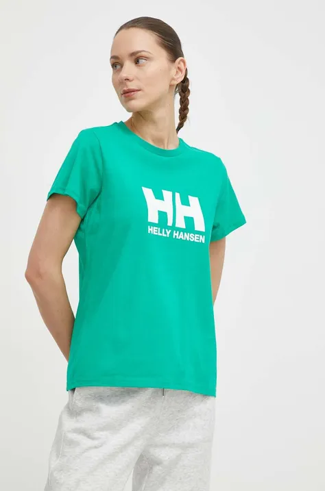 Bavlnené tričko Helly Hansen dámsky, zelená farba