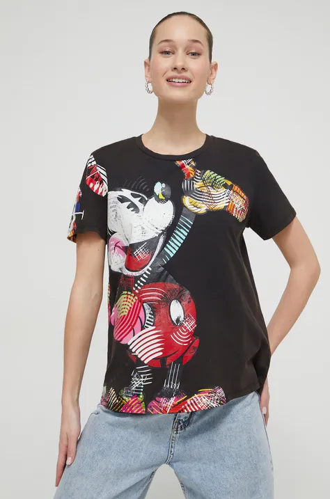 Βαμβακερό μπλουζάκι Desigual x Disney γυναικείο, χρώμα: μαύρο