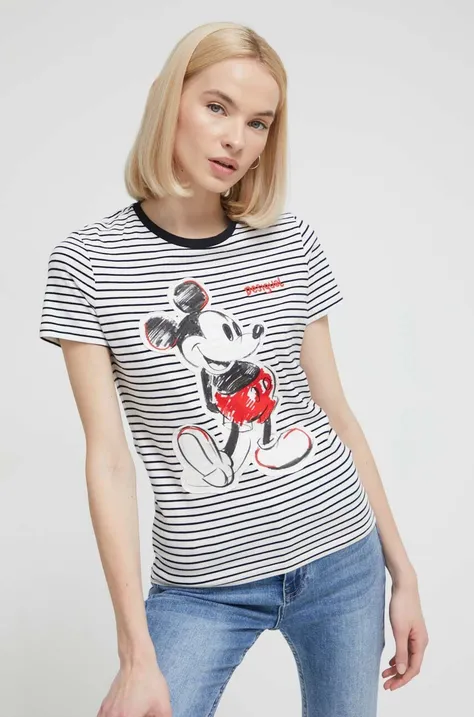 Тениска Desigual x Disney MICKEY PATCH в бяло