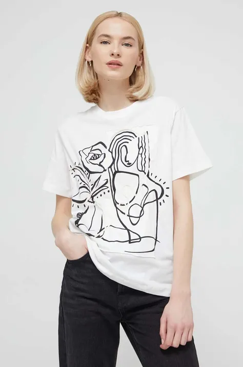 Pamučna majica Desigual za žene, boja: bijela