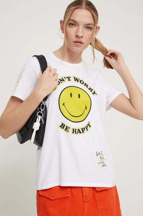 Majica kratkih rukava Desigual MORE SMILEY za žene, boja: bijela, 24SWTKAL