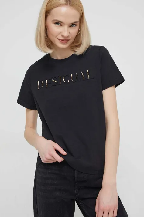 Bavlnené tričko Desigual dámsky, čierna farba, 24SWTK58