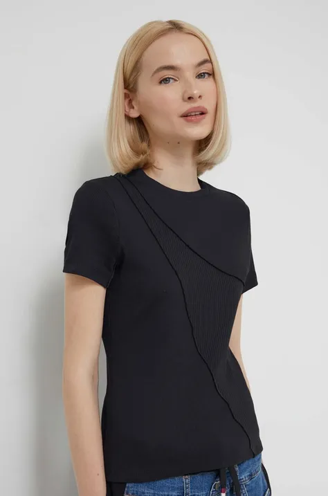 Majica kratkih rukava Desigual PARIS za žene, boja: crna, 24SWTK89