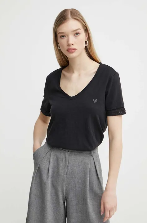 Bavlnené tričko Desigual dámsky, čierna farba, 24SWTK82