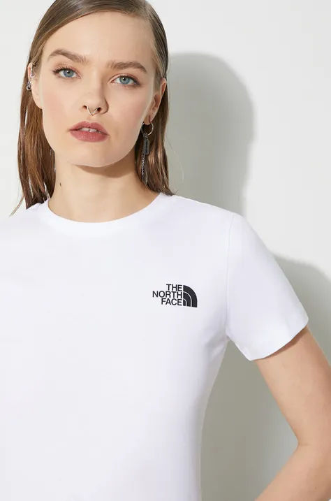 The North Face cotton t-shirt W S/S Redbox Slim Tee women’s white color NF0A87NMFN41
