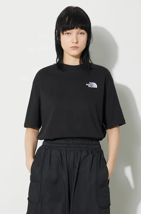 Bombažna kratka majica The North Face W S/S Essential Oversize Tee ženski, črna barva, NF0A87NQJK31