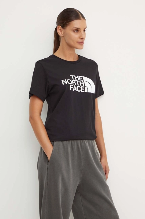 The North Face tricou din bumbac W S/S Relaxed Easy Tee femei, culoarea negru, NF0A87N9JK31