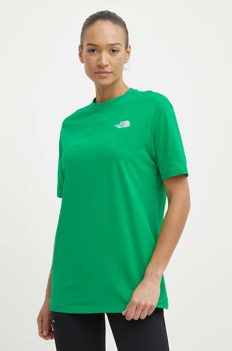 Памучна тениска The North Face W S/S Essential Oversize Tee в зелено NF0A87NQPO81
