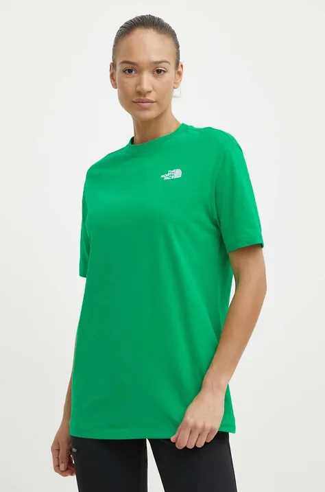 Бавовняна футболка The North Face W S/S Essential Oversize Tee жіноча колір зелений NF0A87NQPO81