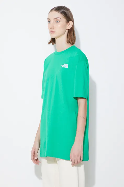 Памучна тениска The North Face W S/S Essential Oversize Tee в зелено NF0A87NQPO81