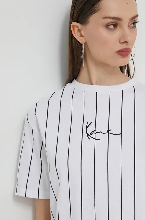 Βαμβακερό μπλουζάκι Karl Kani γυναικεία, χρώμα: άσπρο