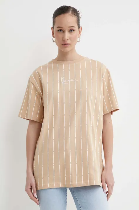 Bavlnené tričko Karl Kani dámsky, béžová farba