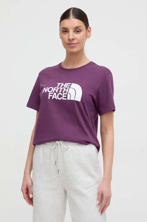Βαμβακερό μπλουζάκι The North Face γυναικεία, χρώμα: μοβ