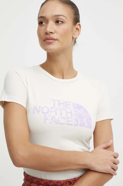 Bombažna kratka majica The North Face ženska, bež barva, NF0A87N6YFO1