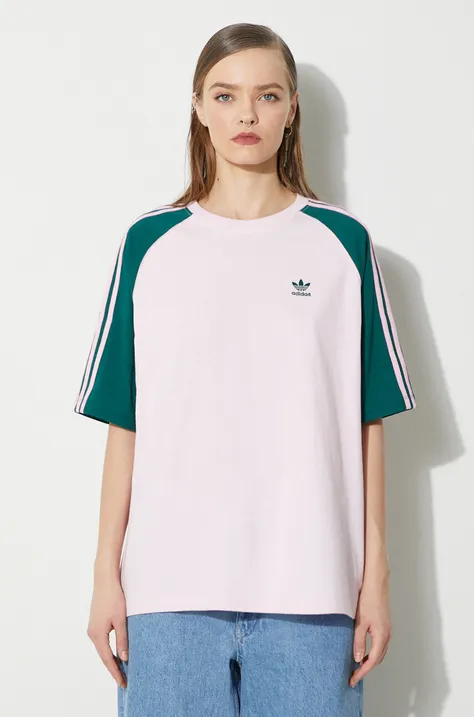 Pamučna majica adidas Originals Blocked Tee OS za žene, boja: ružičasta, IM9813