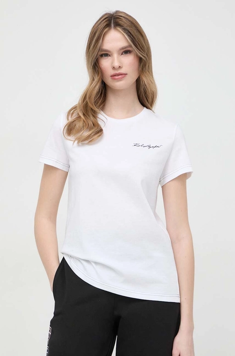 Karl Lagerfeld t-shirt bawełniany damski kolor biały