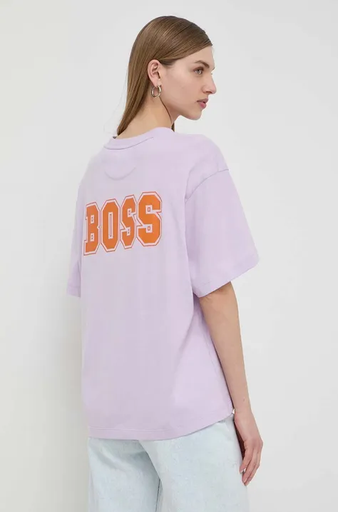 Bavlněné tričko Boss Orange fialová barva