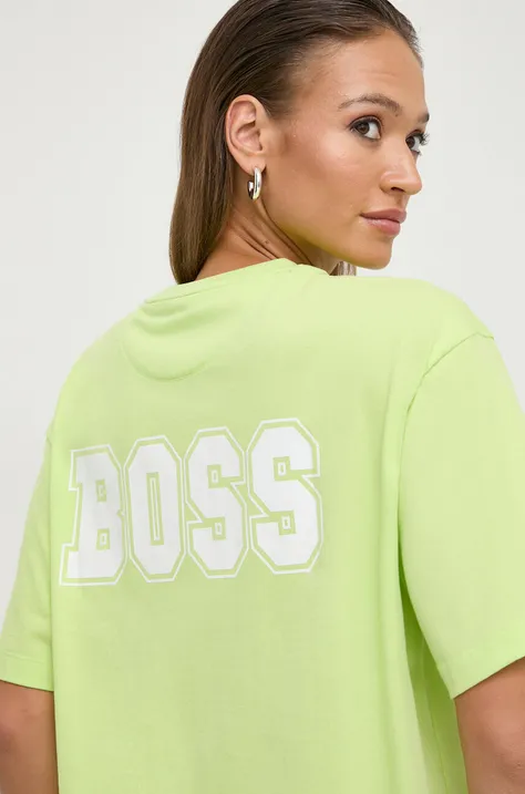Βαμβακερό μπλουζάκι Boss Orange γυναικεία, χρώμα: πράσινο