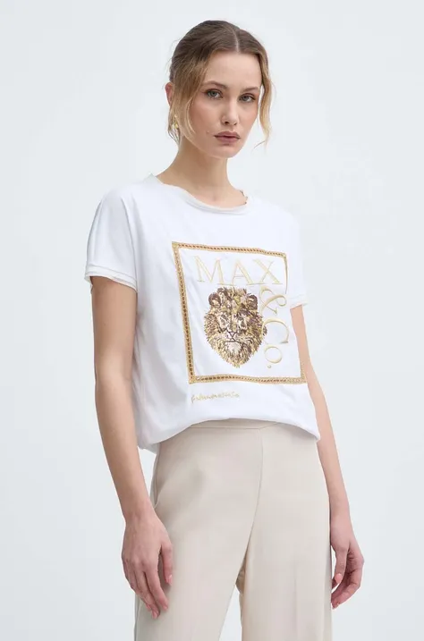 Bavlnené tričko MAX&Co. x FATMA MOSTAFA dámske, biela farba, 2416941018200