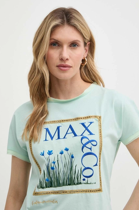 MAX&Co. t-shirt bawełniany x FATMA MOSTAFA damski kolor zielony 2416941018200