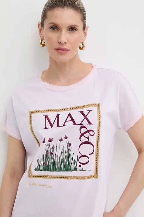 Bombažna kratka majica MAX&Co. x FATMA MOSTAFA ženska, vijolična barva, 2416941018200