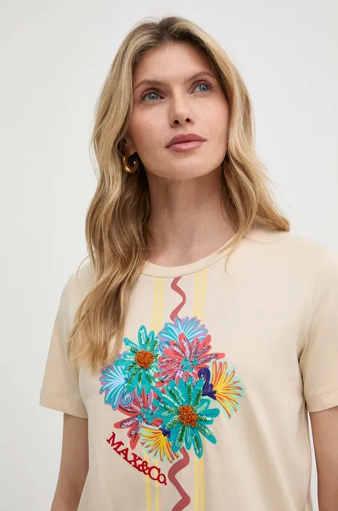 Βαμβακερό μπλουζάκι MAX&Co. γυναικείο, χρώμα: μπεζ, 2416971024200