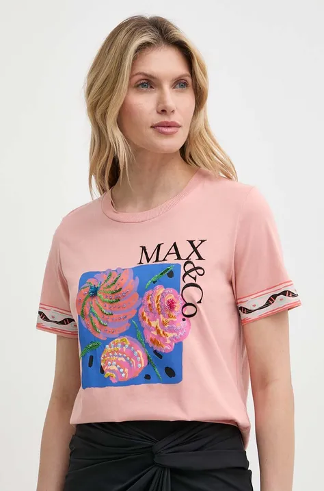 Βαμβακερό μπλουζάκι MAX&Co. γυναικείο, χρώμα: ροζ, 2416971024200