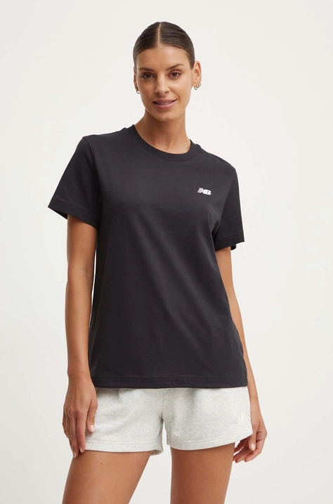 Βαμβακερό μπλουζάκι New Balance Essentials Cotton γυναικείο, χρώμα: μαύρο, WT41509BK