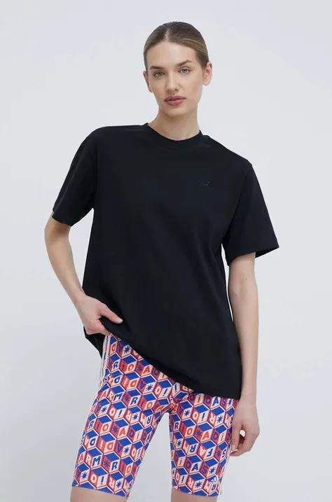 Βαμβακερό μπλουζάκι New Balance γυναικείο, χρώμα: μαύρο, WT41501BK