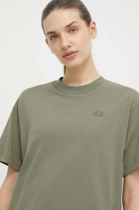 Βαμβακερό μπλουζάκι New Balance γυναικεία, χρώμα: πράσινο