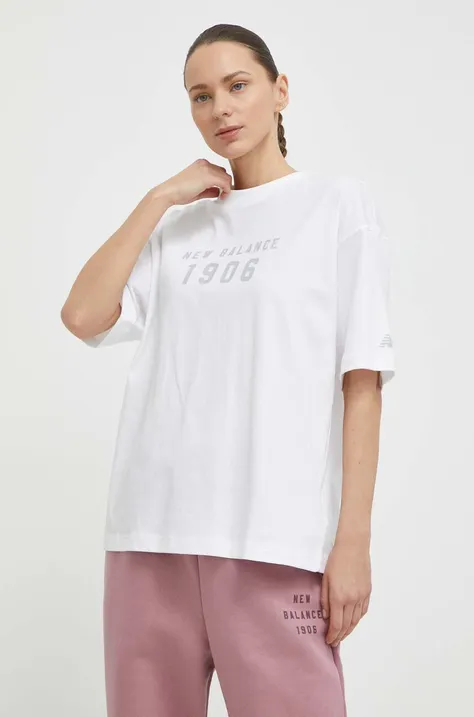 Bavlnené tričko New Balance dámske, biela farba, WT41519WT