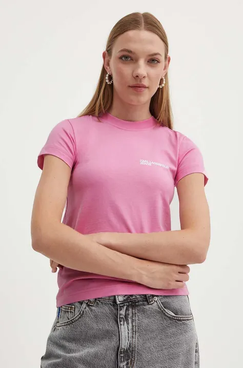 Bavlnené tričko Karl Lagerfeld Jeans dámsky, ružová farba