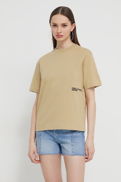 Karl Lagerfeld Jeans tricou din bumbac femei, culoarea bej