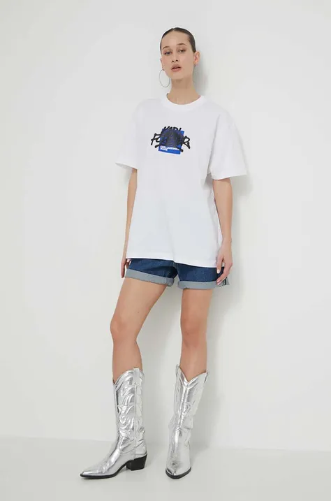 Pamučna majica Karl Lagerfeld Jeans za žene, boja: bijela
