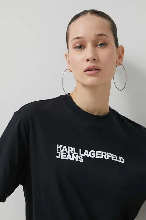 Pamučna majica Karl Lagerfeld Jeans za žene, boja: crna