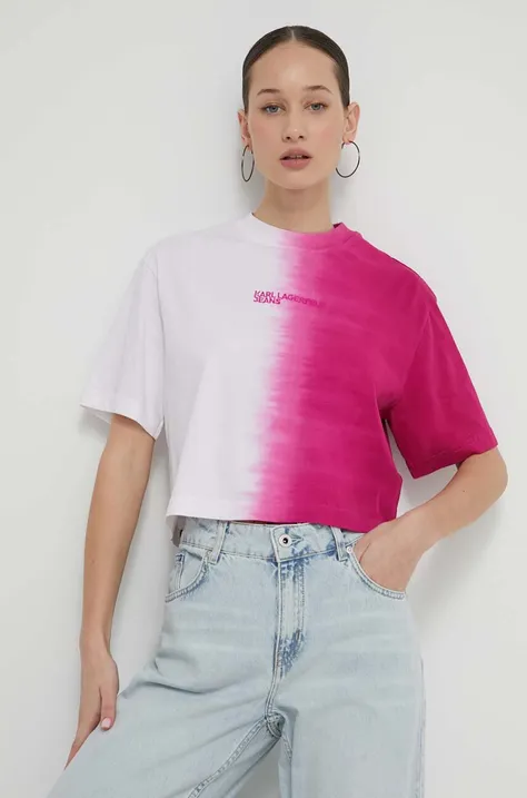Bombažna kratka majica Karl Lagerfeld Jeans ženski, roza barva