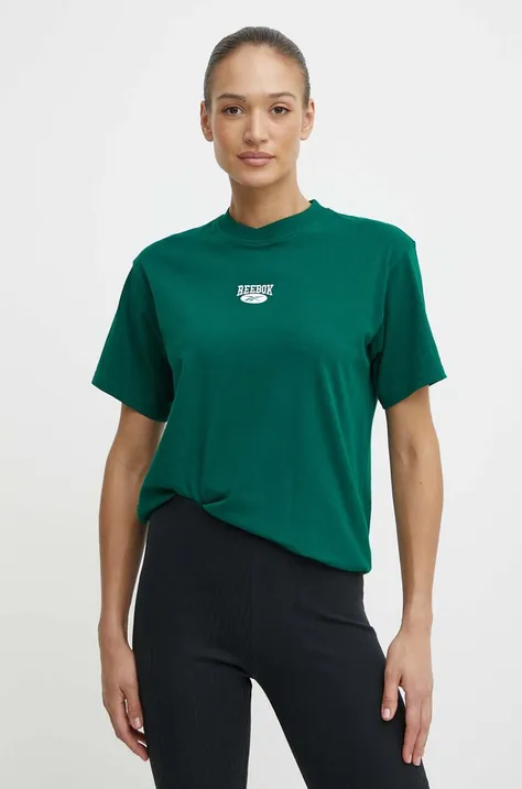 Pamučna majica Reebok Classic Archive Essentials za žene, boja: zelena, 100076222